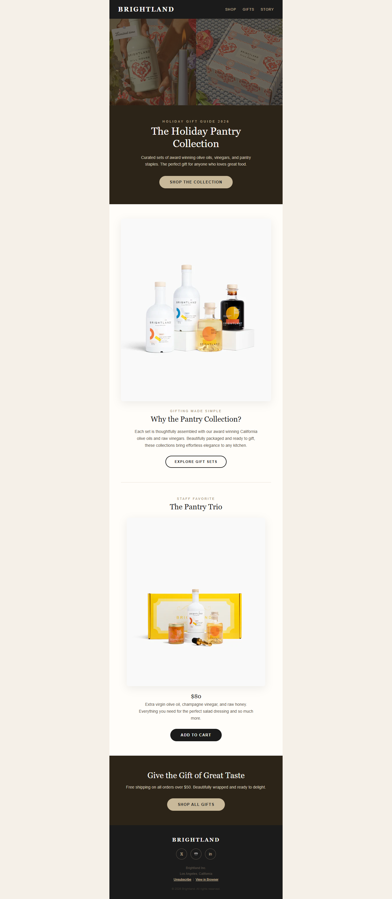 Brightland holiday email template sample
