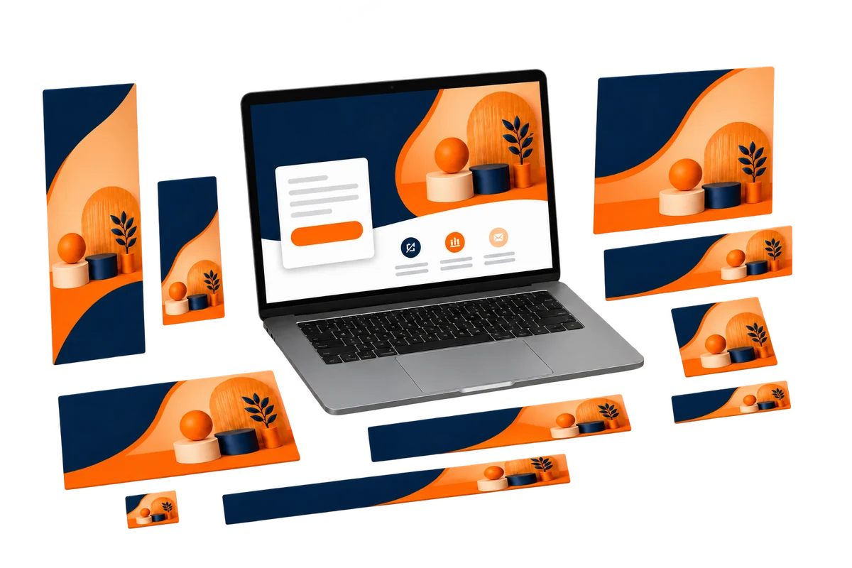 Coordinated landing page and campaign creative for desktop and mobile