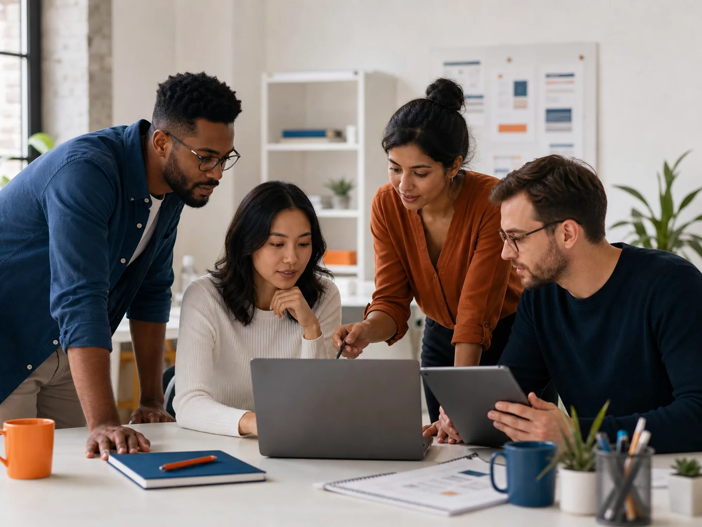 Email specialists reviewing a program together on a laptop
