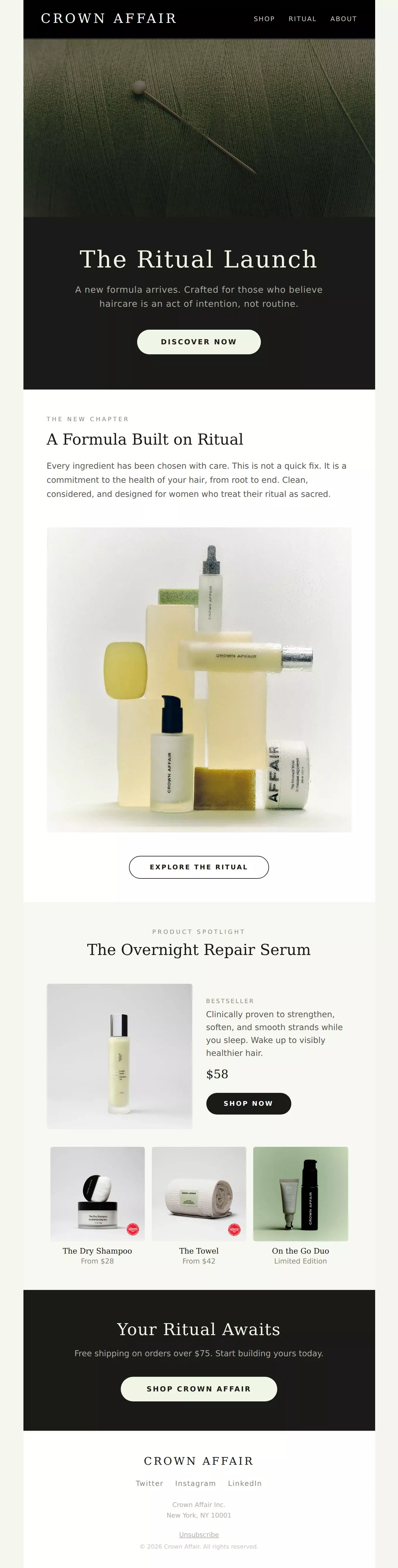 Crown Affair Ritual Launch interactive email template preview