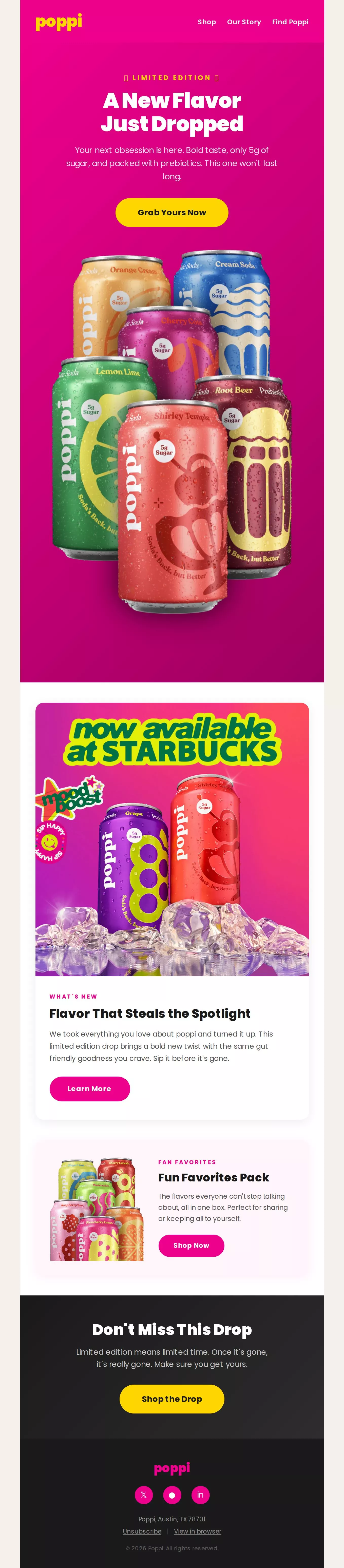Poppi limited edition product drop interactive email template preview