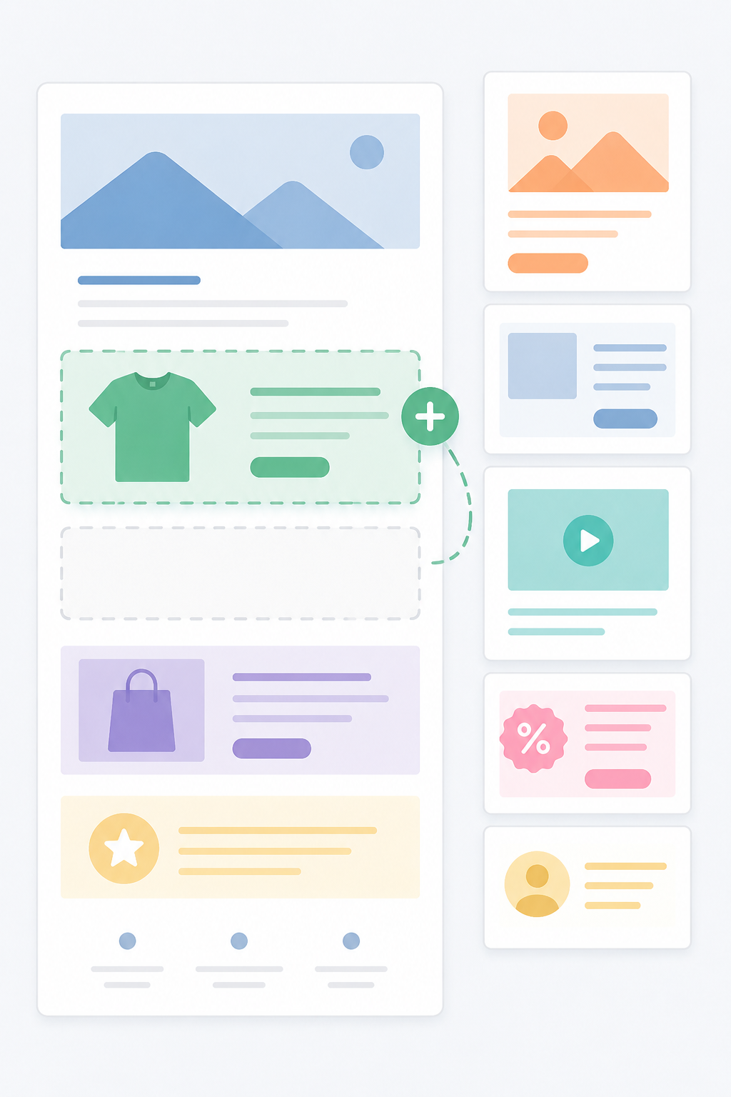 Email campaign layout with reusable sections being added and removed