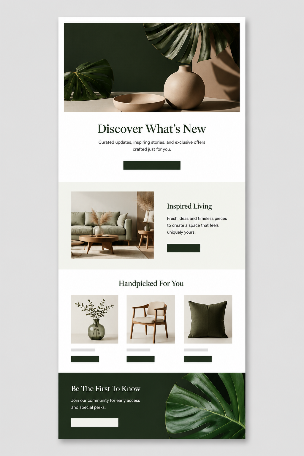 Complete modular email template composed of reusable content sections