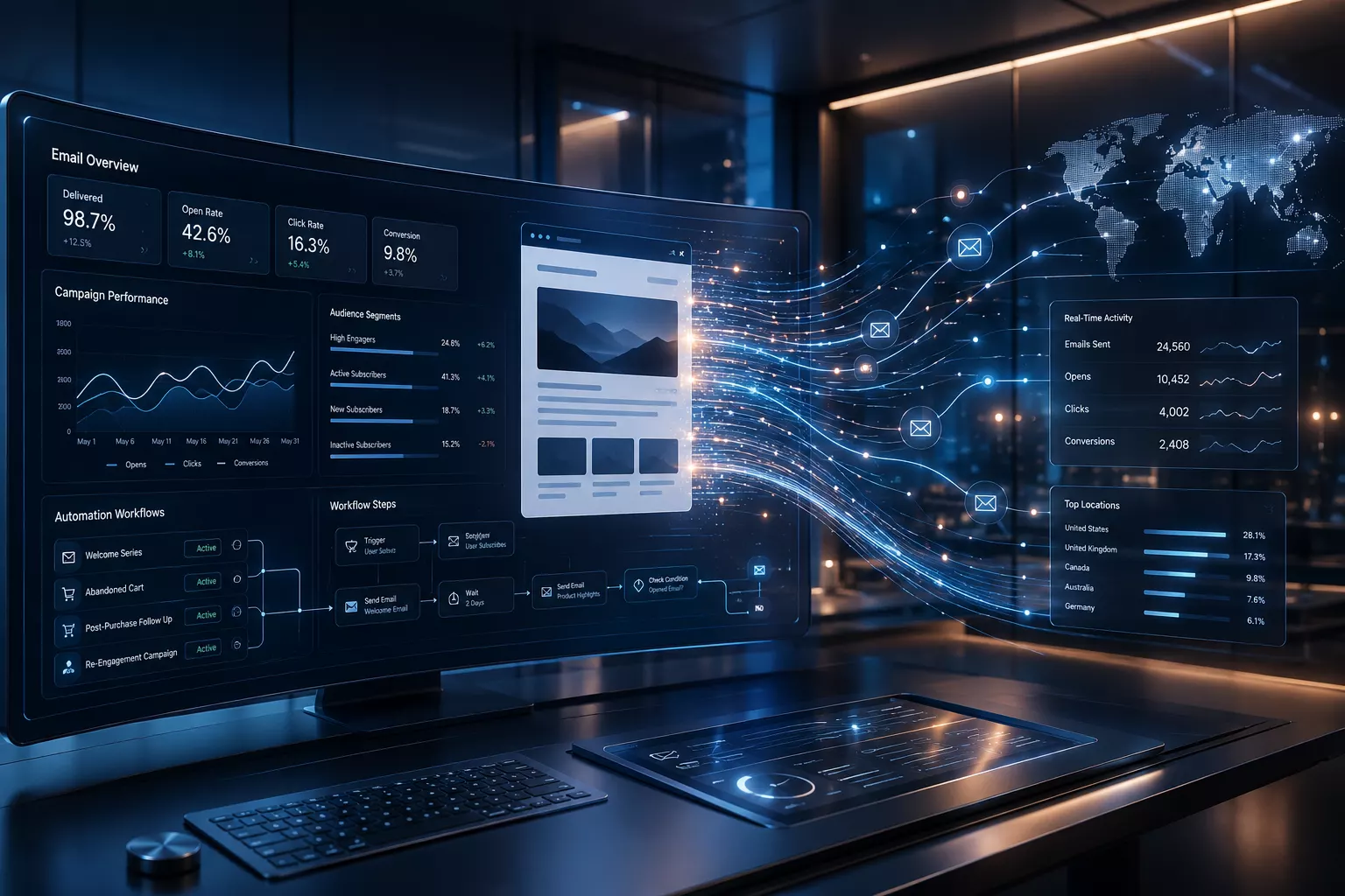 Connected email marketing platforms, campaign reporting, and automation tools