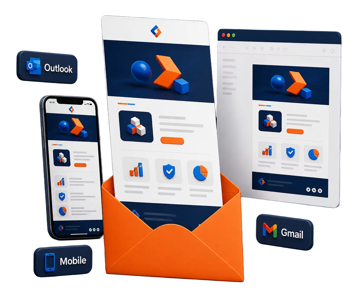 Responsive email newsletter template rendering on desktop and mobile