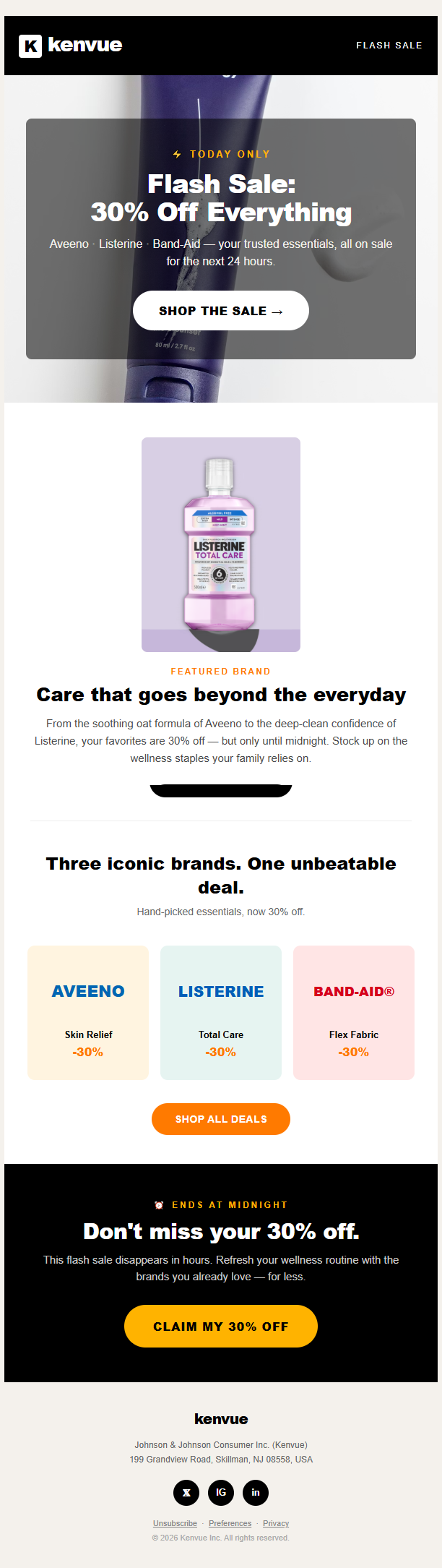 Kenvue flash sale newsletter template preview