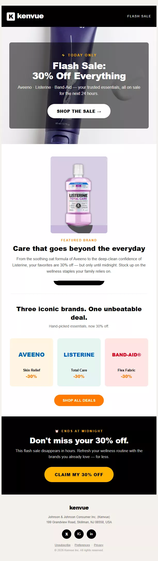 Kenvue flash sale newsletter template preview