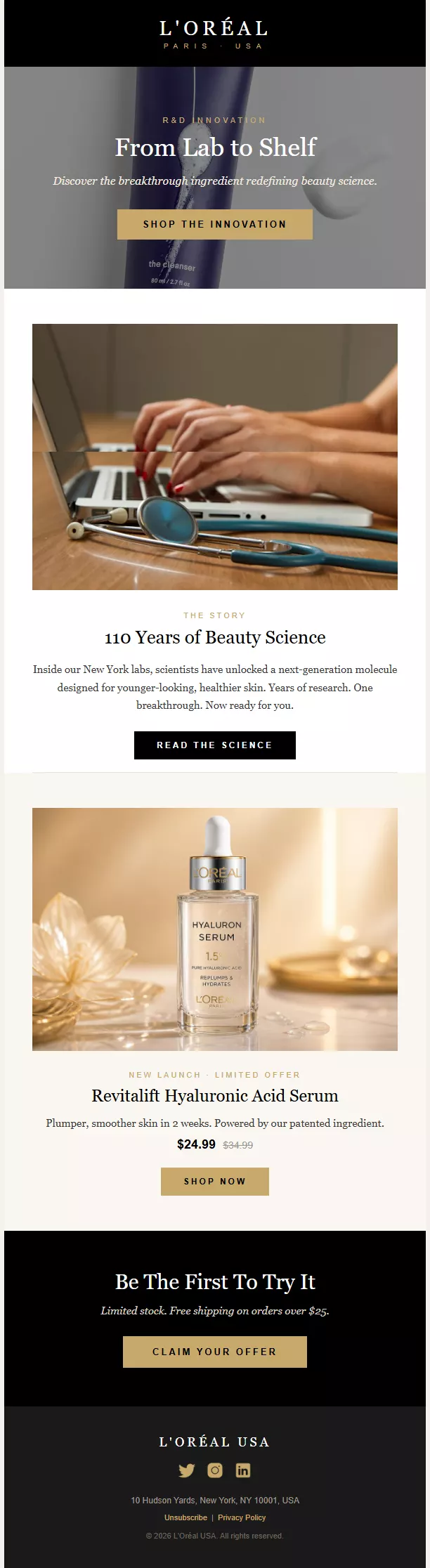 Updated L’Oréal newsletter template preview