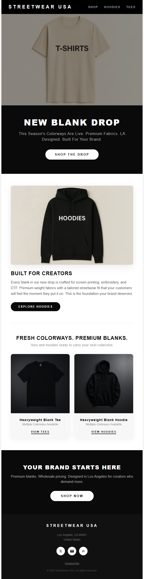 Streetwear USA product restock interactive email template preview